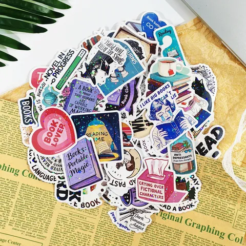 Holographic Reading Stickers Waterproof Vinyl Holographic Book Lover Stickers For Laptop Notebook Scrapbook DIY Cartoon Reading Decals