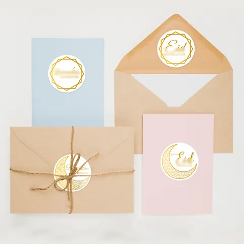 Eid Mubarak Ramadan Moon Gold Foil Sealing Stickers Floral Round Label Tags For Gift Box Envelope Greeting Card Decor Party Favors
