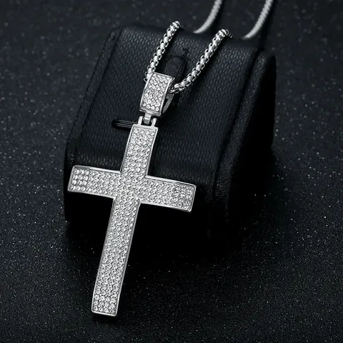 Hiphop Collana con Pendente a Croce in Acciaio Inossidabile con Strass Iced Out per Uomo Donna Gioielli Religiosi Regalo