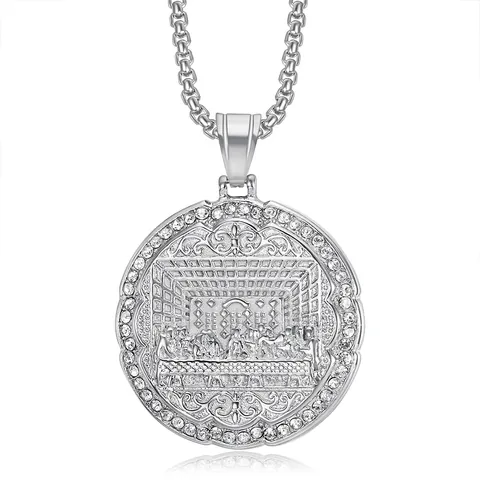 Collana con Ciondolo L'Ultima Cena in Acciaio Inossidabile Hip Hop Placcato Oro Strass Gioielli Religiosi per Uomo Donna