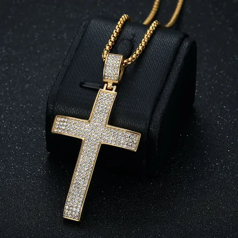Hiphop Collana con Pendente a Croce in Acciaio Inossidabile con Strass Iced Out per Uomo Donna Gioielli Religiosi Regalo