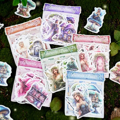 Butterfly Dance Series Washi Paper Stickers Pack Vintage Fantasy Fairy Butterfly Mushroom DIY Journal Decoration Stickers
