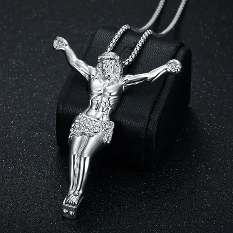 Hiphop Jesus Figur Anhänger Halskette Für Herren Titanstahl Vergoldet Strass Religiös Großes Kruzifix Anhänger Hiphop Schmuck