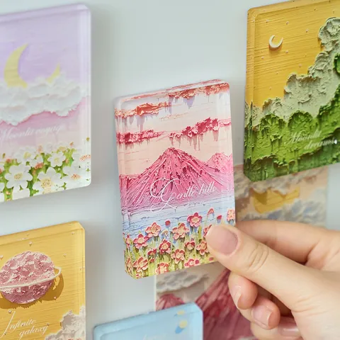 Romantische Herzschlag-Serie Ölgemäldestil Dicker Acryl-Kühlschrankmagnet 3D-Relief-Textur Künstlerische Landschaft Magnetische Kühlschrankdekoration
