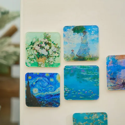 Famous Art Oil Painting Acrylic Refrigerator Magnet Van Gogh Starry Night Monet Water Lilies Magnetic Fridge Sticker Decor Gift