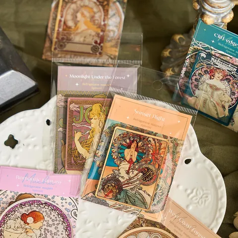 Calamita da Frigorifero Vintage in Acrilico Stile Mucha Moonlight Artist Illustrazione di Ritratto Adesivo Magnetico per Decorazione Casa Fai da Te