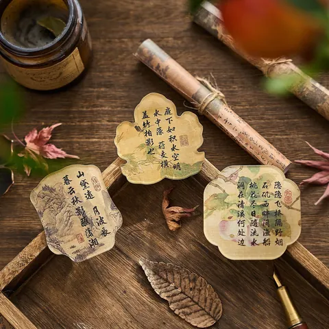 Traditionele Chinese Stijl Onregelmatige Acryl Kühlschrankmagnet Klassieke Landschap Kalligrafie Poëzie Huis Keuken Bord Decor Magnetische Sticker