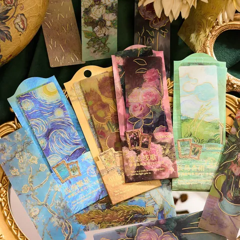 Ins Style Hot Stamping PVC Bookmarks Dream Island Series Retro Oil Painting Flower Artistic Reading Markers For Students Office Supplies