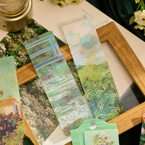 Ins Style Hot Stamping PVC Bookmarks Dream Island Series Retro Oil Painting Flower Artistic Reading Markers For Students Office Supplies