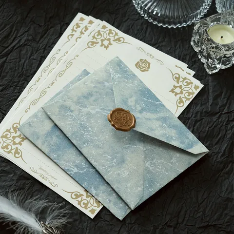 Retro Spezialpapier Vergoldet Geprägt Briefpapier Umschlag Set Romantisch Marmorstruktur Wachssiegel Liebesbrief Schreibwaren Set Für Valentinstag Geschenk