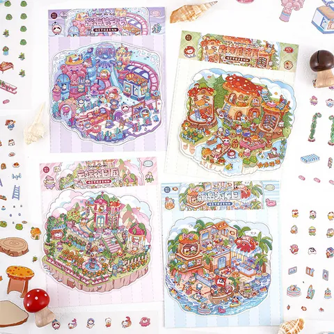 3D Miniaturszene Katze Verträumte DIY Aufkleber PET Papier Dekorative Szenerie Scrapbooking Aufkleber Für Journal Deko