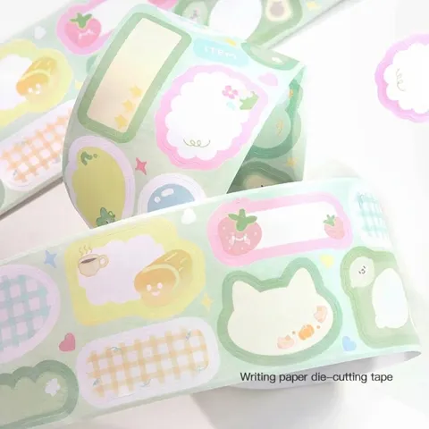 Korean Ins Style Writable Washi Tape Cartoon Cat Fruit Die-Cut Paper Tape Cute DIY Scrapbooking Scrapbook Journal Stickers Stationary Tape