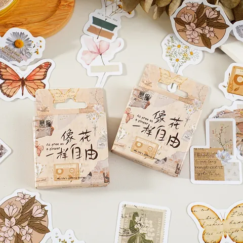 Vintage Retro Floral Butterfly Stickers Artistic Decorative Paper Labels For DIY Scrapbooking Journaling Planner Arts Crafts Decor