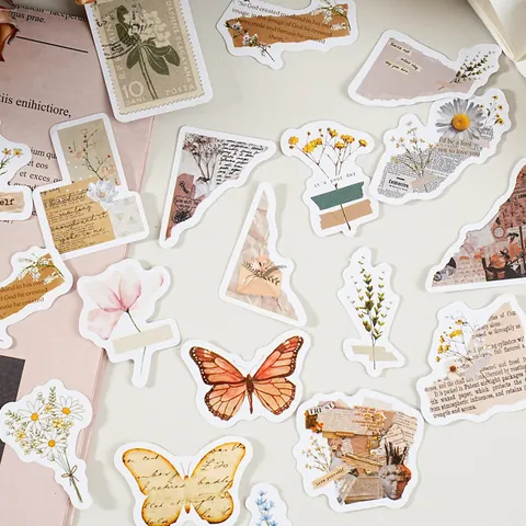 Vintage Retro Floral Butterfly Stickers Artistic Decorative Paper Labels For DIY Scrapbooking Journaling Planner Arts Crafts Decor