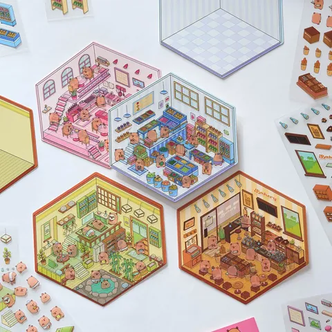 Cute Cartoon Capybara PET Journal Stickers Kit Miniature Scene 3D Scenery Diary Decoration Planner Sticker For Scrapbooking DIY Craft Kids Stationery Gift