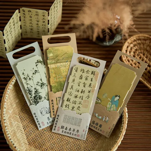 Chinese Style Folding Screen Paper Bookmark Set Ink Bamboo Landscape Painting Calligraphy Design For Students Reading