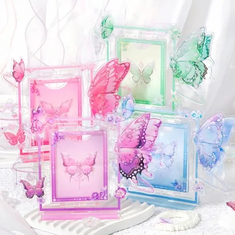 Acrylic Rotating Card Frame Butterfly Valley Story Desktop Photocard Holder Display Stand Badge Ornament For Girls