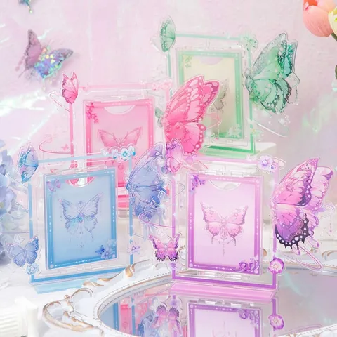 Acrylic Rotating Card Frame Butterfly Valley Story Desktop Photocard Holder Display Stand Badge Ornament For Girls