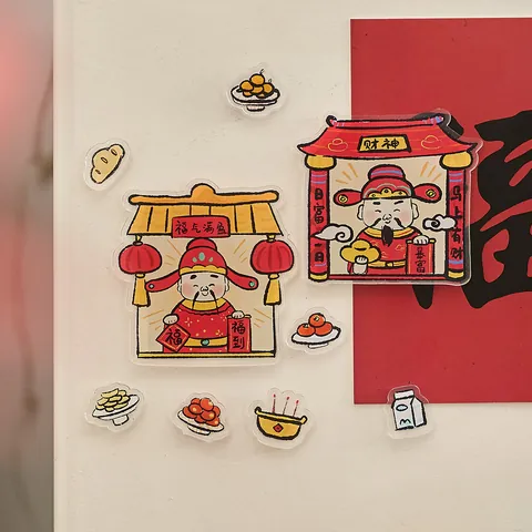 Chinesisches Neujahr Acryl Kühlschrankmagnet Karikatur Glücksgott Magnetischer Kühlschrankaufkleber Hausdekoration Urlaubsgeschenk