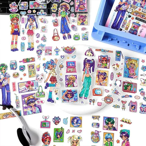 Pegatinas Autoadhesivas Decorativas Personaje Anime Y2K Neón Dibujos Animados Chica Linda Scrapbooking Diario Papelería Pegatinas DIY