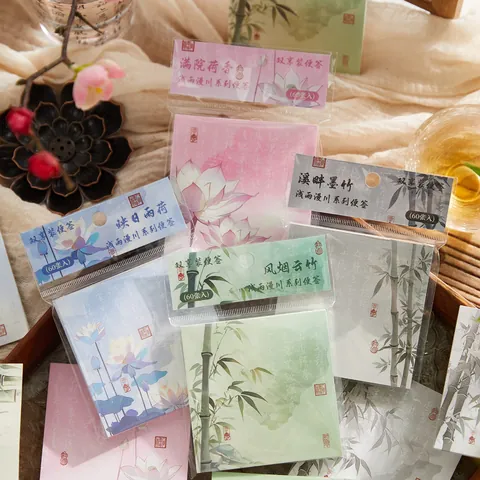 Vintage Chinese Style Memo Pad Writing Paper Floral Ink Bamboo Lotus Pattern Scrapbooking Material Paper For Office School