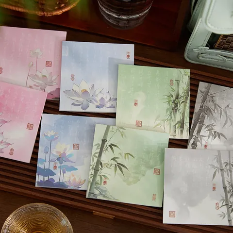 Vintage Chinese Style Memo Pad Writing Paper Floral Ink Bamboo Lotus Pattern Scrapbooking Material Paper For Office School