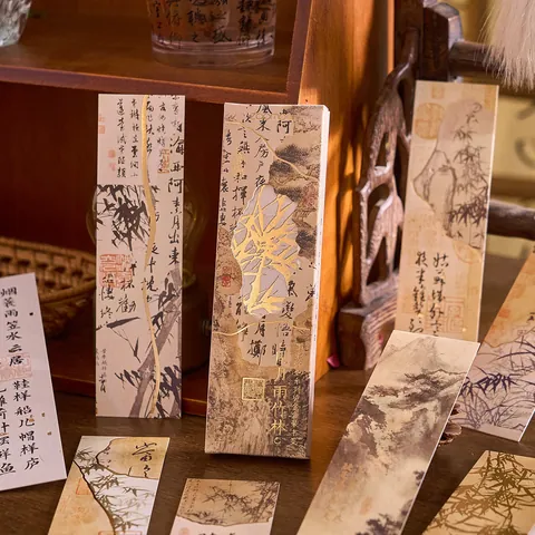 Klassische Chinesische Lesezeichen Aus Papier Mit Goldfolienprägung Traditionelle Landschaftsillustration Kalligraphie Elegante Lesezeichen Für Das Lesen