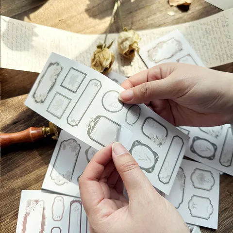Retro Floral White Label Stickers For Journaling Scrapbooking Paper Flower Decorative Stickers Vintage Stationery Supplies
