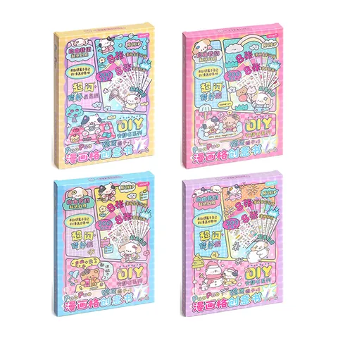 DIY Quiet Cartoon Sticker Book Creative Comic Grid Journal Notebook Set With Tweezers Handmade Material Educational Craft Toy For Girls