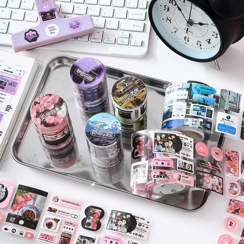 Aesthetic Korean Style Coated Paper Tape Music Player UI Floral Pattern Decorative Scrapbooking Tape For DIY Craft Journaling