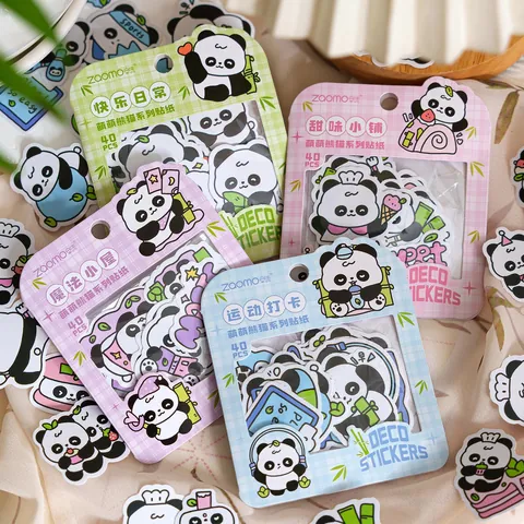Cute Cartoon Panda Coated Paper Sticker Pack Decorative Journal Stickers Material For DIY Scrapbooking Hand Account Stationery Supplies