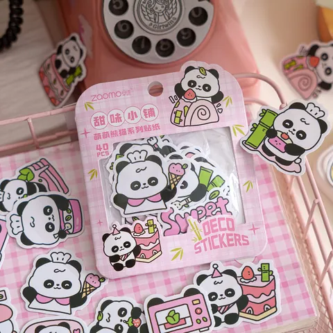 Cute Cartoon Panda Coated Paper Sticker Pack Decorative Journal Stickers Material For DIY Scrapbooking Hand Account Stationery Supplies