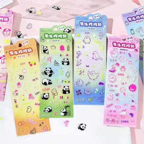 Leuke Cartoon Fluorescerende Neon PVC Stickers Doorschijnende Gelei Decoratieve Scrapbooking Dagboek Doe-het-zelf Materiaal Label Sticker Voor Student Schrijfwaren Notizbuch Kunst Ambacht
