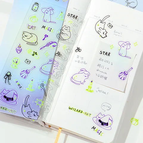 Leuke Cartoon Fluorescerende Neon PVC Stickers Doorschijnende Gelei Decoratieve Scrapbooking Dagboek Doe-het-zelf Materiaal Label Sticker Voor Student Schrijfwaren Notizbuch Kunst Ambacht
