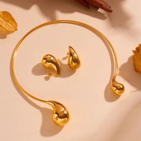 Polierter Edelstahl Wassertropfen Schmuck Für Damen Minimalistischer Halsreif Ohrstecker Armreif Modeschmuck Accessoires