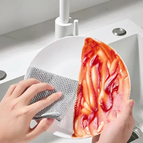 Silver Wire Kitchen Cleaning Cloth Double Layer Disposable Boxed Dishcloth Wet And Dry Scouring Pad Reusable Grid Dish Towel For Pot Dish