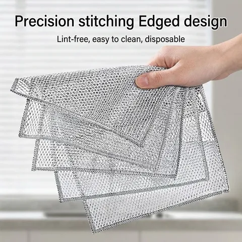 Silver Wire Kitchen Cleaning Cloth Double Layer Disposable Boxed Dishcloth Wet And Dry Scouring Pad Reusable Grid Dish Towel For Pot Dish