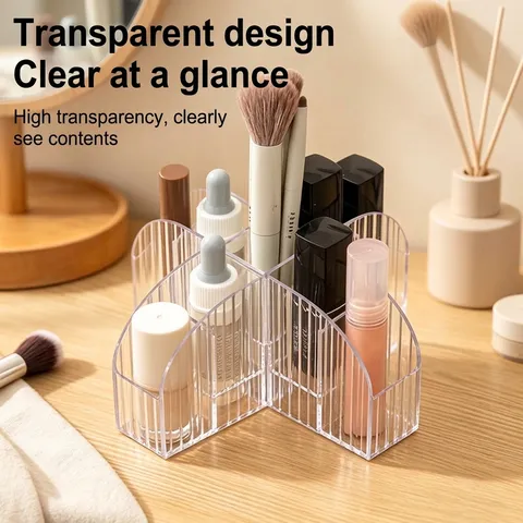 Transparent PS Lipstick Storage Box Multi Compartment Desktop Cosmetic Organizer Makeup Brush Holder Vanity Display Case