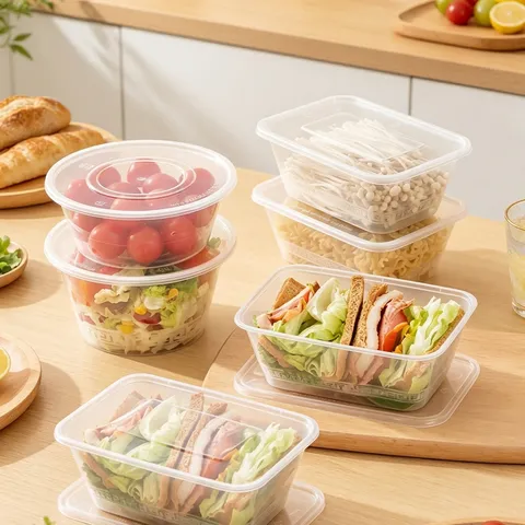 Boîte à Repas Jetable Transparente en Plastique PP Avec Couvercle Micro-Ondes Sûr Épaissi Rond Rectangulaire Conteneur Alimentaire Pique-Nique