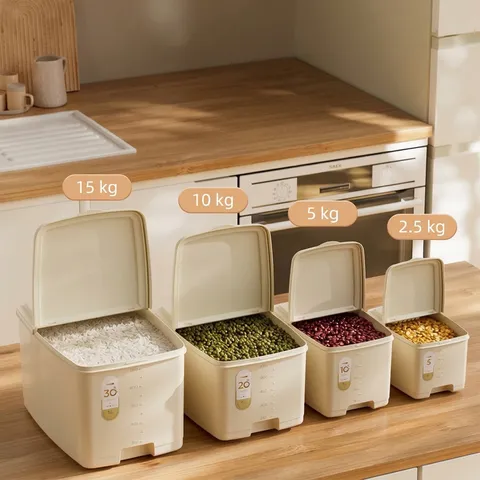 Food Grade Sealed Rice Bucket Transparent Moisture Proof Storage Box Kitchen Cereal Flour Container With Scale And Wheels