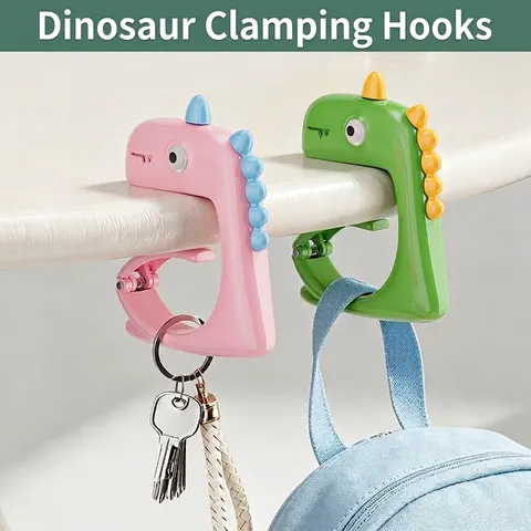 Cartoon Dinosaur Desk Hook Schoolbag Hanger Punch Free Portable Backpack Hook For Classroom Office Desk Storage Organizer Accessory