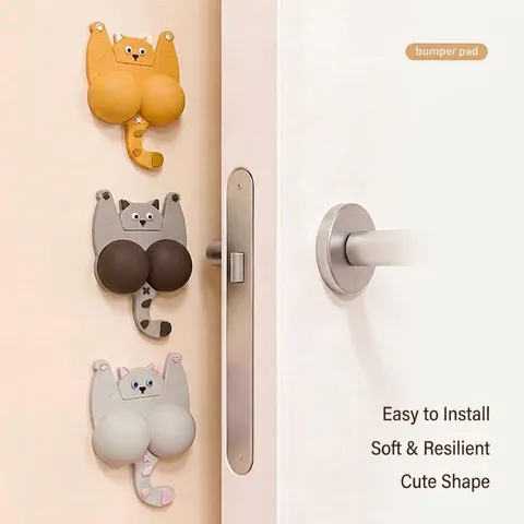 Cartoon Cat Butt Soft Rubber Anti-collision Pad For Door Handle Wall Protection Silent Buffer Sticker Home Decor