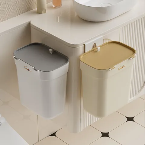Pattumiera da Parete con Coperchio Sottile Cestino in Plastica Per Cucina Bagno Contenitore per Rifiuti Sospeso Moderno Anti-Odore Cesto