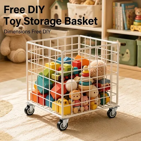 Large Capacity Toy Storage Basket DIY Grid Metal Organizer For Kids Dolls Blocks Household Mesh Rolling Bin