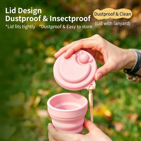 Portable Silicone Folding Water Cup Cartoon Expandable Travel Mug With Lanyard Leakproof Outdoor Rinsing Cup For Travel