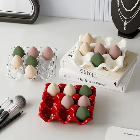 Porta Spugna Trucco a 9 Griglie in PET Organizzatore Diviso per Spugnette Cosmetiche Vassoio Espositore per Scrivania e Cassetti