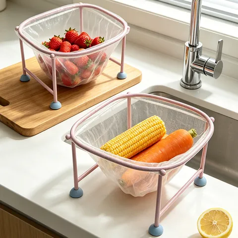 Keukengootsteen Afdruiprek Set IJzeren Frame Met Filter Gaaszakken Anti-Verstopping Fruit Groente Zeefmand Accessoires