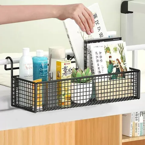 Iron Metal Wire Mesh Bedside Hanging Basket Storage Rack Minimalist Dormitory Bunk Bed Bedside Organizer Shelf For Student Office Books Electronics Accessories