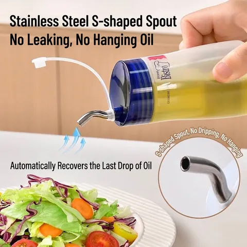 Botella de Salsa Exprimible Estilo Japonés Dispensador de Aceite a Prueba de Fugas Con Boquilla en S de Acero Inoxidable Recipiente para Vinagre y Salsas
