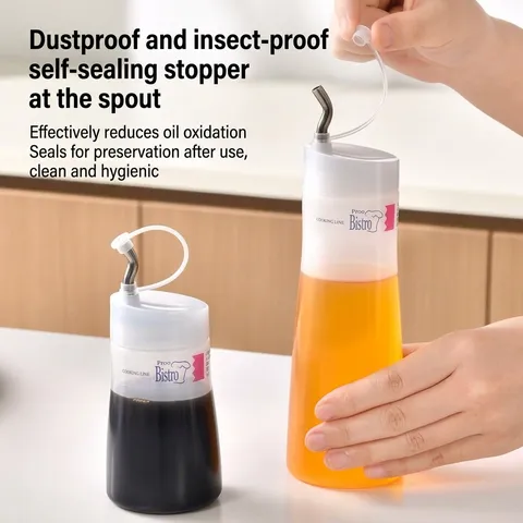 Botella de Salsa Exprimible Estilo Japonés Dispensador de Aceite a Prueba de Fugas Con Boquilla en S de Acero Inoxidable Recipiente para Vinagre y Salsas